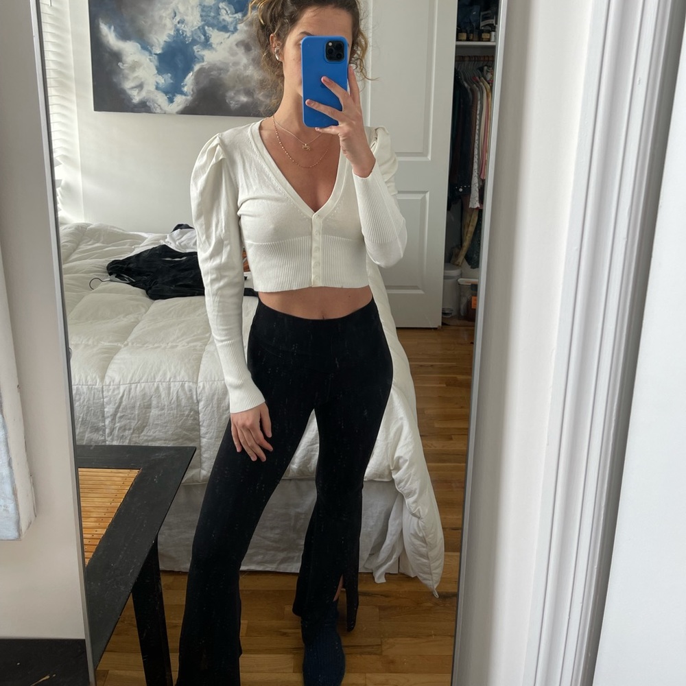 Danielle Bernstein puff sleeve cardigan